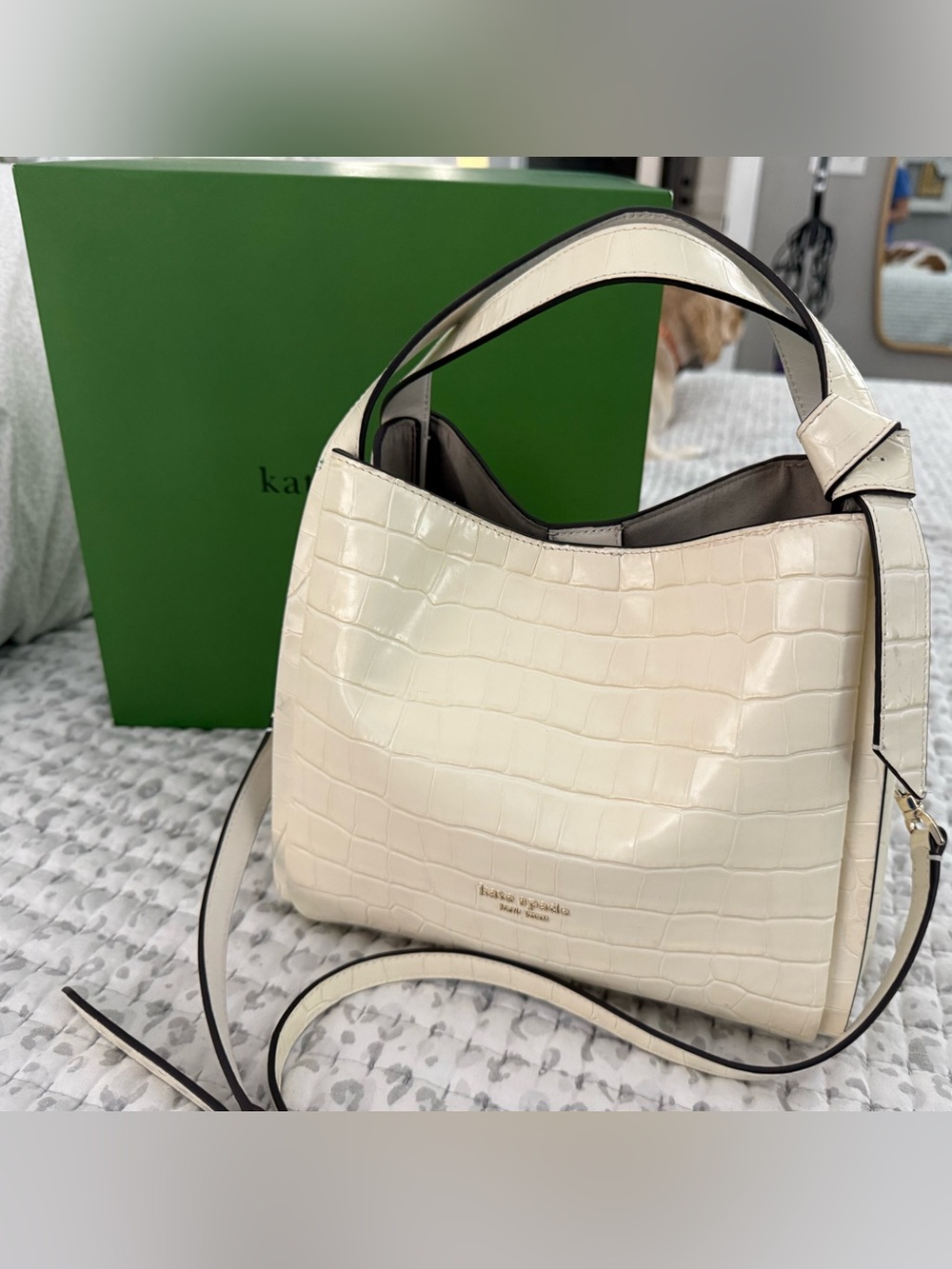 kate spade Cream Croc-Embossed Shoulder Hobo